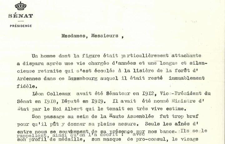 Redevoering door Voorzitter Struye tijdens de plenaire zitting van 3 augustus 1950